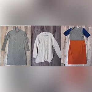 Gray Turtleneck Dress, Cream Cable Knit Sweater, Color Block Dress